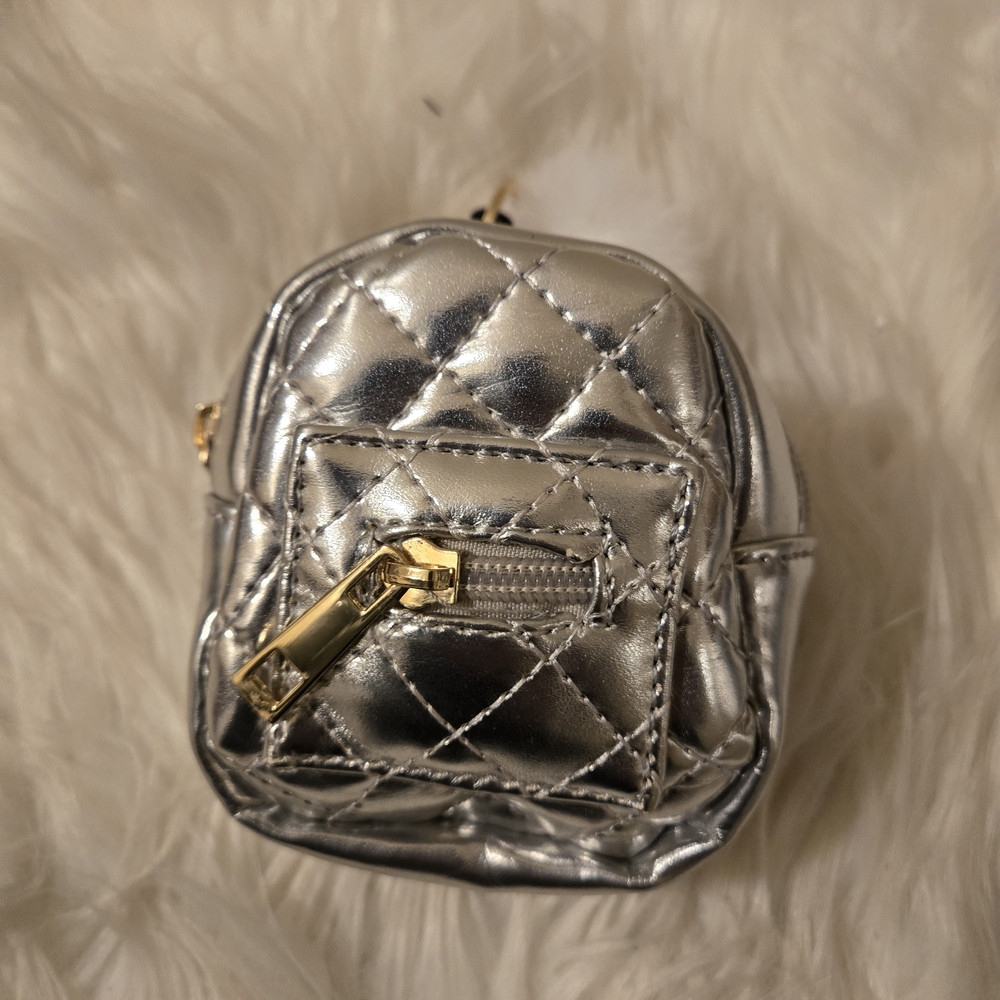 Silver Quilted Mini Backpack